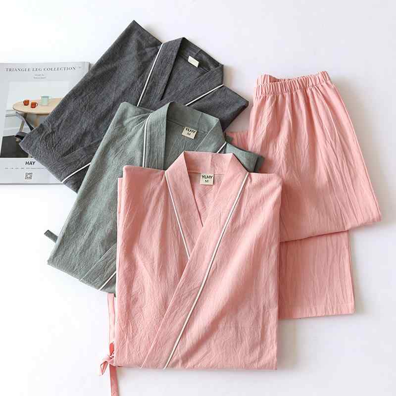 パジャマ レディース 春秋 和風 ルームウェア 綿麻 上下セット 薄手 7分袖 Vネック 全綿 部屋着 寝間着 浴衣 ガーゼ M L グレー 緑 ピンク系 リラックス 通気性 快適