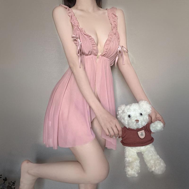 ランジェリー レディース セクシー ベビードール 水溶花 チャイナドレス 和服 セーラー服 コスチューム 纯欲風 スリップ セット ポリエステル ピンク ブラック ホワイト レッド