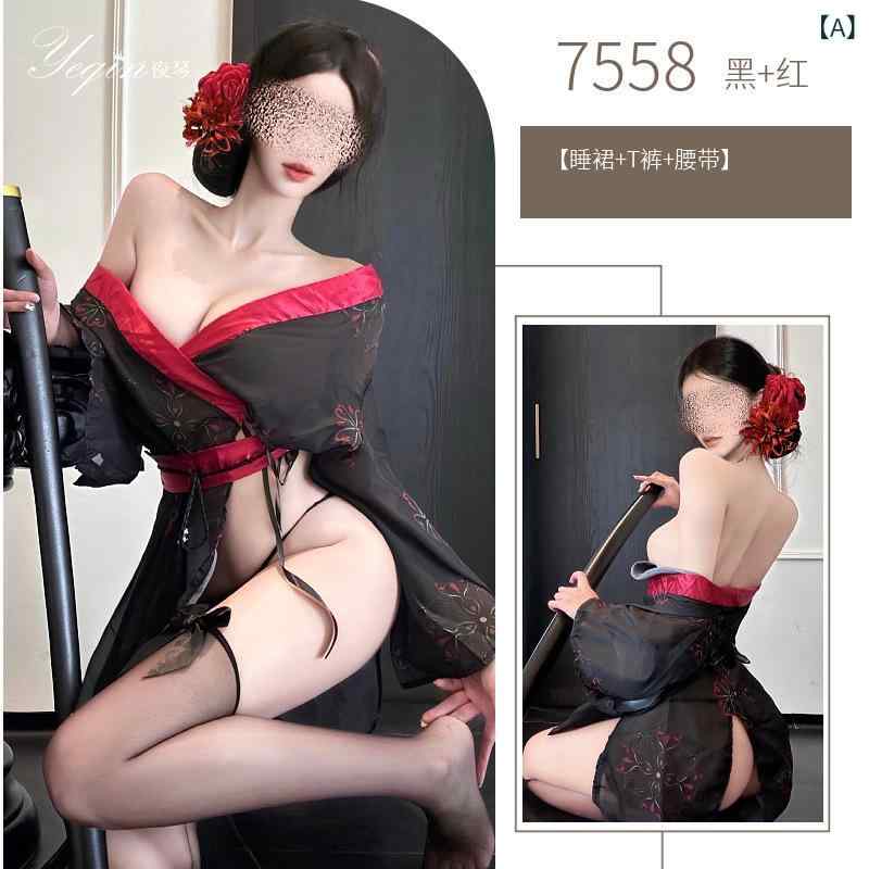 コスプレ 和服 制服 レディース セクシー ランジェリー 黒 赤 ポリエステル