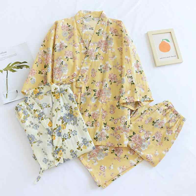 パジャマ レディース 春夏秋冬 綿 和風 花柄 ガーゼ 寝巻き 長袖 長ズボン 上下セット 部屋着 ルームウェア 薄手 浴衣 前開き ナイトウェア 女性用