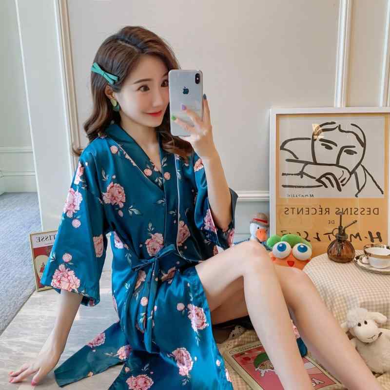 パジャマ レディース 春夏 セットアップ 和風 浴衣風 部屋着 ルームウェア 長袖 長ズボン ポリエステル プリント 薄手 快適 婦人 女性用