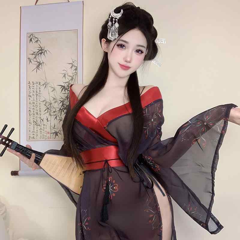 ランジェリー レディース セクシー 和風 コスチューム ポリエステル 寝巻き 部屋着 ブラック