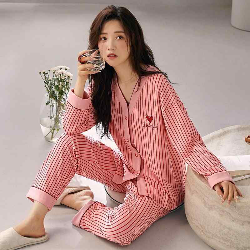 パジャマ レディース 秋冬 長袖 ルームウェア 上下セット かわいい 部屋着 Vネック ポリエステル 胸パッド付き セットアップ