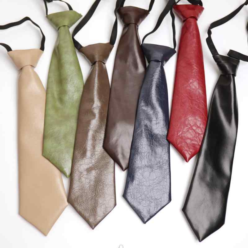 ネクタイ レディース メンズ レザー スキニー 制服 学生 クール スタイリッシュ アジャスター付き ブラック レッド ネイビー ブラウン イエロー グリーン グレー