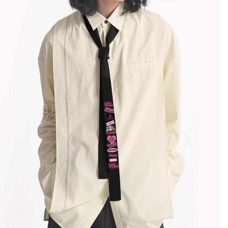 ネクタイ 男女兼用 インスタ風 ストリーマー付き スリム 個性的 Y2K 原宿系 黒 スカーフ アクセサリー