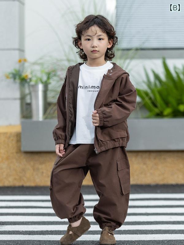 子供用セットアップ 秋物長袖 3点セット：フード付きジャケット パンツ トップス ...