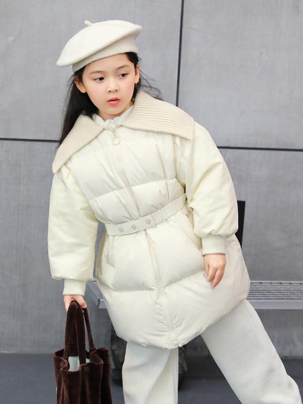 子供用羽毛ジャケット ガールズ 中長丈 厚手 白ダックダウン 冬 女の子 キッズ 親子コーデ 90cm 100cm 110cm 120cm 130cm 140cm 150cm 160cm 165cm ピンク ブラック オフホワイト