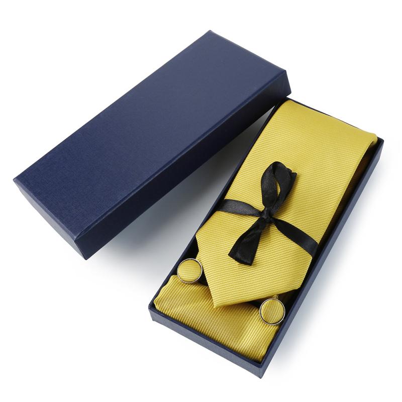 其它 - ネクタイ メンズ 男性用 フォーマル ギフトボックス 4点セット （ネクタイ、ポケットチーフ、カフスボタン） ポリエステル ビジネス ウェディング パーティー クラシックデザイン