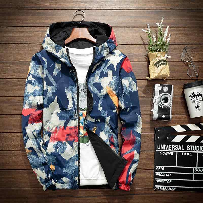 ジャケット メンズ 男性用 春秋 薄手 迷彩 リバーシブル ブルゾン ジャンパー アウター 襟付き 長袖 普段使い スポーティー カジュアル ポリエステル