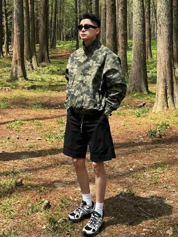 ジャケット メンズ 男性用 迷彩柄 ナイロン 速乾 接触冷感 薄手 アウター スタンドカラー ブルゾン ジャンパー カジュアル