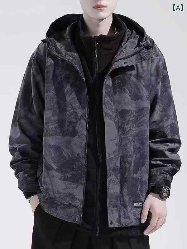 マウンテンパーカー メンズ 迷彩柄 防風 防水 防寒 フード付き ジャケット ブルゾン ジャンパー 男性用 アウター 大判サイズ 秋冬 アウトドア 普段使い スポーツ