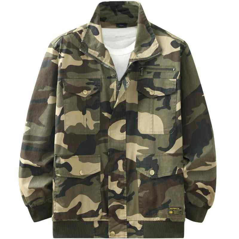 作業服 メンズ 綿100% 長袖 迷彩柄 耐摩耗 上着 春秋 電工 溶接工 グレー イエロー系 工場 現場作業(4.0)