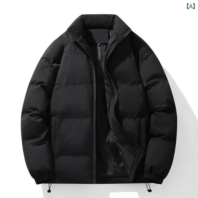 綿入りジャケット メンズ 秋冬 立襟 パデッドジャケット スポーツミックススタイル 無地 薄手 ジャンパー ブルゾン ブラック カーキ ブ..