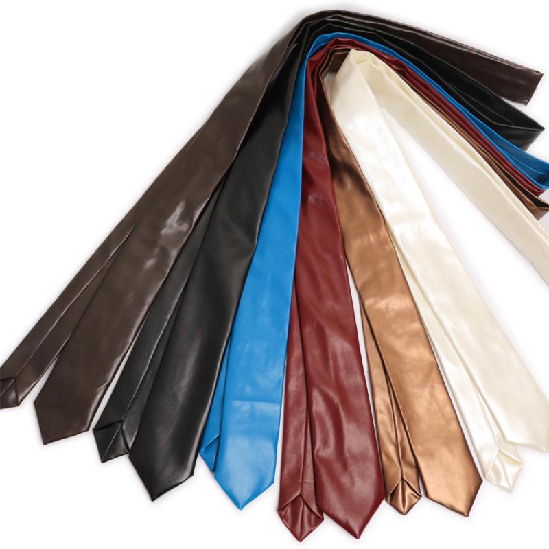 ネクタイ レディース メンズ レザー風 細め 無地 レトロ ブラック ブラウン 男女兼用 ユニセックス 普段使い