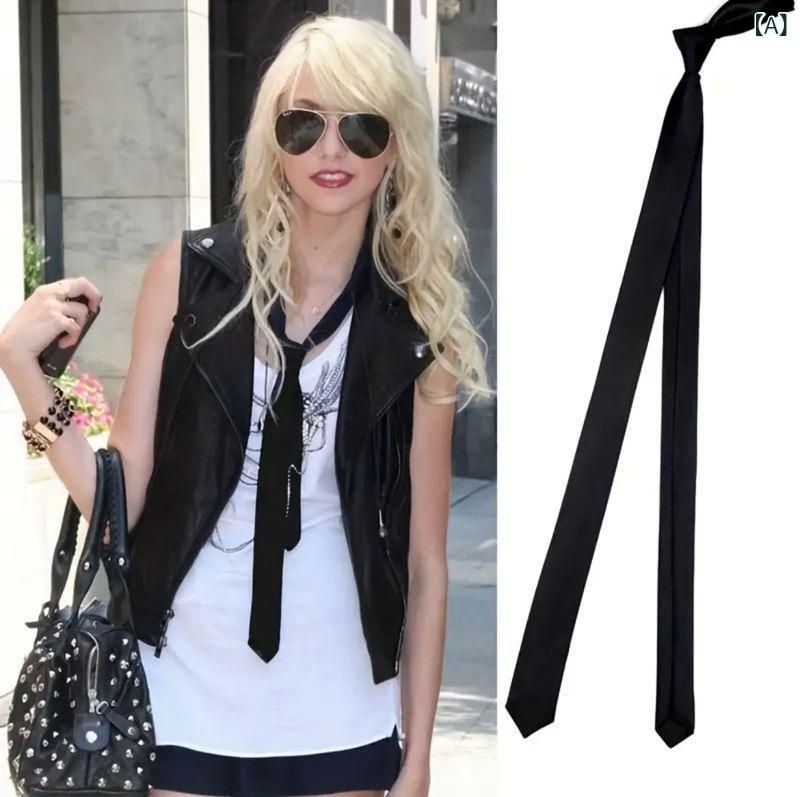 ネクタイ 細身 ナロータイ メンズ レディース 男女兼用 ポリエステル 無地 ブラック 黒 レッド 赤 3cm 普段使い パーティー フォーマル