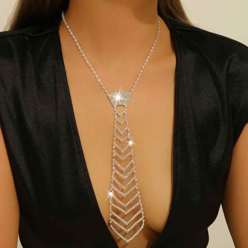 ネクタイ 男女兼用 ウェディング ファッション小物 ラインストーン 矢印型 ネックレス シルバー 銀色 ..