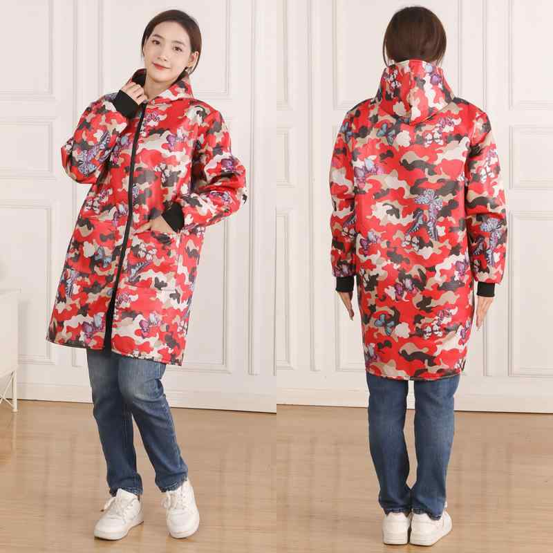 エプロン 男女兼用 長袖 防水 防油 撥水加工 汚れ防止 厚手 あったか 裏起毛 ワークウェア 作業服 料理..