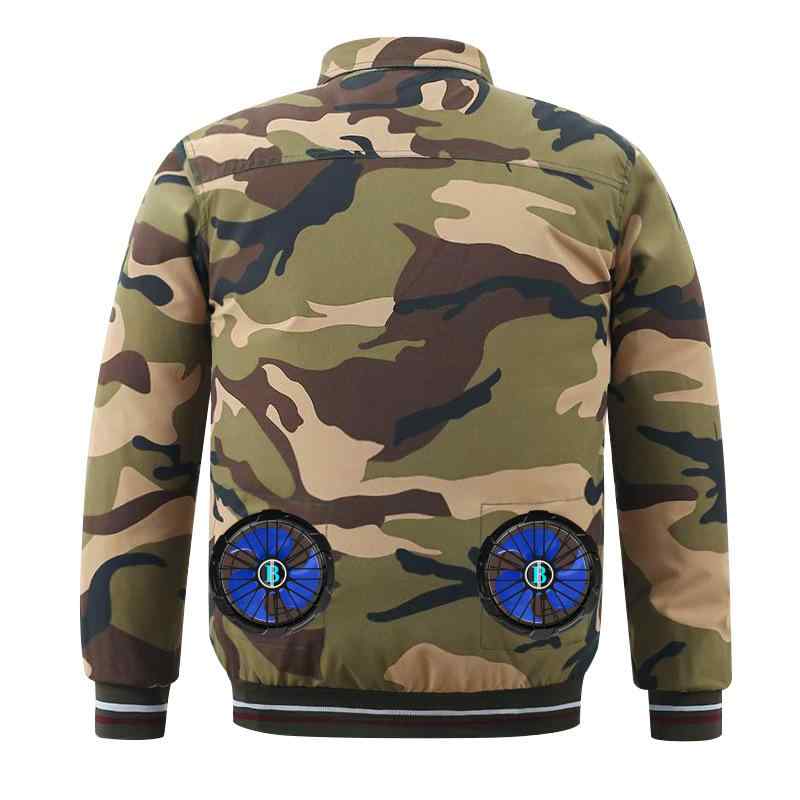 空調服 男性用 作業服 春夏 大風量 扇風機付き 接触冷感 吸湿速乾 農作業 工場 建築 現場 迷彩 カーキ ..