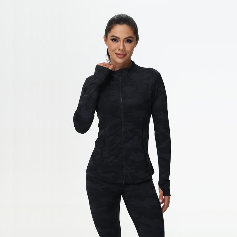 ジャケット レディース 秋冬 ヨガ ランニング 迷彩 アウター ジム ウェア ファスナー スポーツ 立襟 運動 伸縮性 吸湿 速乾 ピンク系 ブラウン グレー