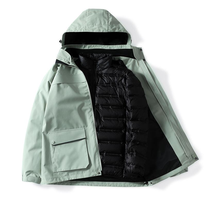 マウンテンパーカー メンズ レディース 防風 防水 撥水 アウター 取り外し可能 2点セット 作業服 アウトドア 登山 秋冬 黒 白 青 緑 黄色 グレー 紺 赤