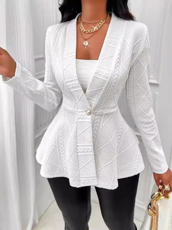 ジャケット レディース 秋冬 提花 テクスチャ シングルボタン 長袖 修身 アウター 白 黒 ピンク系 カーキ グリーン ブラウン グレー ブルー ポリエステル