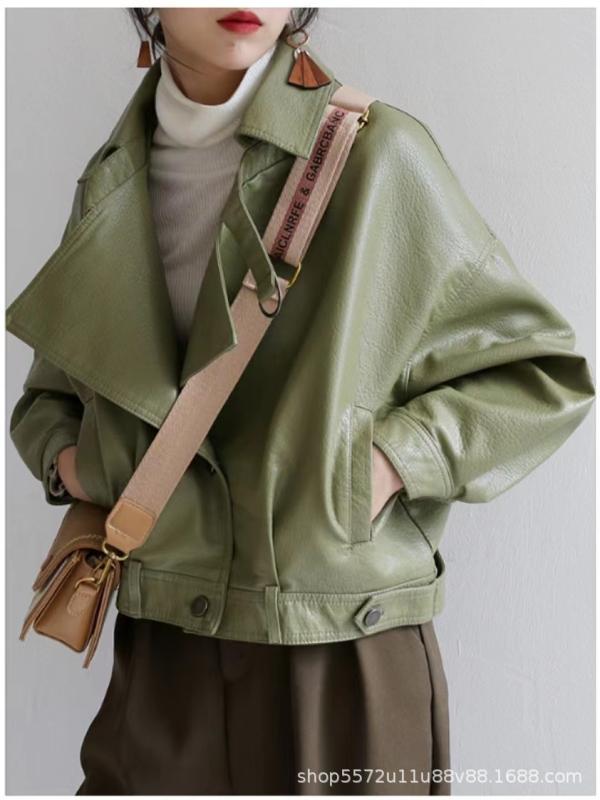 レザージャケット レディース 春秋 フェイクレザー ゆったり ショート丈 ライダースジャケット PUレザー 高見え 韓国ファッション 黒 ブラック アボカドグリーン ベージュ