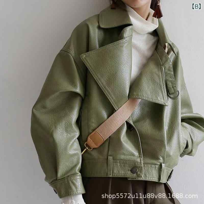 レザージャケット レディース 春秋 フェイクレザー ゆったり ショート丈 ライダースジャケット PUレザー 高見え 韓国ファッション 黒 ブラック アボカドグリーン ベージュ