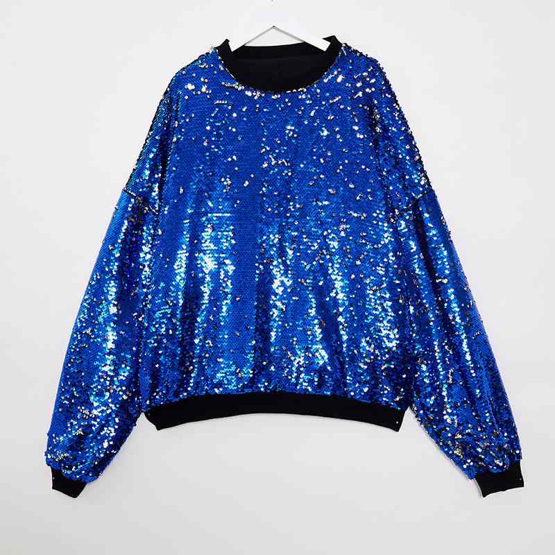 スウェット メンズ ラウンドネック プルオーバー 欧米風 ファッション スパンコール 長袖 トップス ゆ..