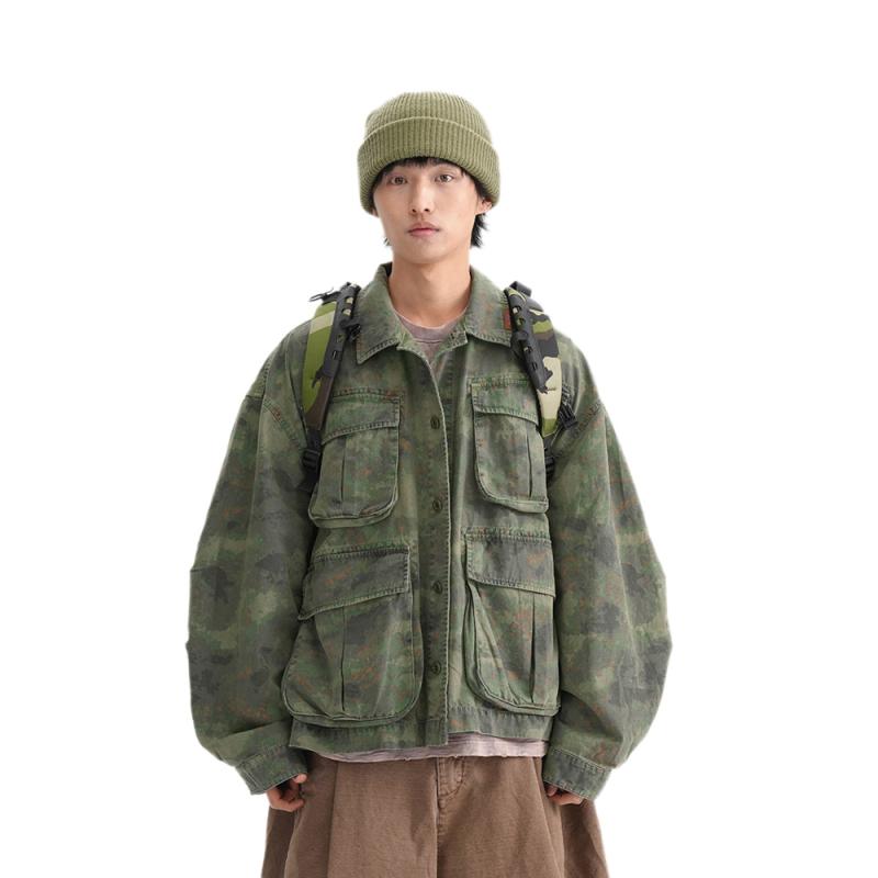 Rakuten - ジャケット メンズ 男性用 迷彩柄 ミリタリー アウトドア 登山 耐摩耗 防風 多ポケット ストリートスタイル 春秋