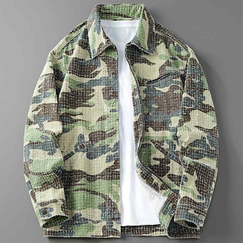 ジャケット 男性用 迷彩柄 カジュアル ブルゾン 春秋 薄手 アウター 個性派 ジッパー ミリタリー ワークウェア