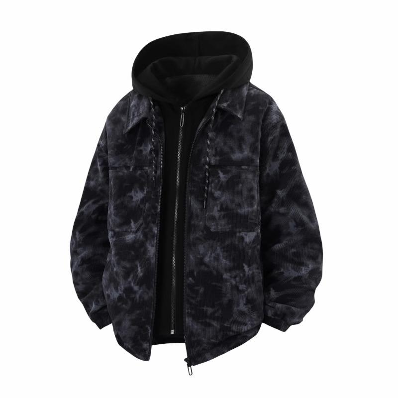 ジャケット 男性用 アウター 迷彩柄 フード付き 春秋 薄手 ゆったり ポリエステル グレー ブラック ホ..
