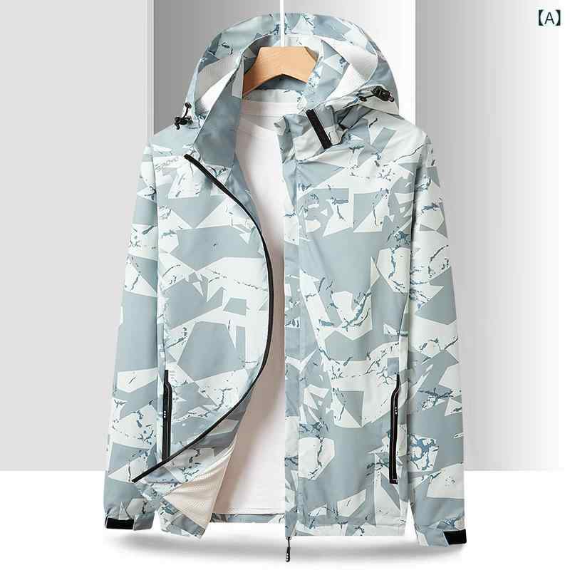 ジャケット メンズ 取り外し可能フード付き 迷彩柄 マウンテンパーカー アウトドアウェア 防風 アウター ブラック アイボリー グレー ブルー ポリエステル