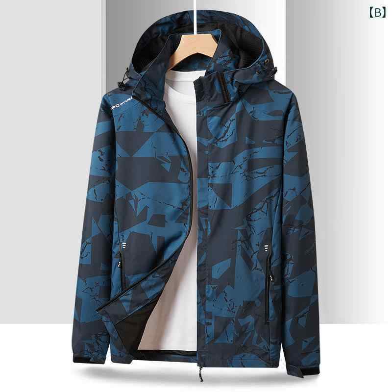 ジャケット メンズ 取り外し可能フード付き 迷彩柄 マウンテンパーカー アウトドアウェア 防風 アウター ブラック アイボリー グレー ブルー ポリエステル