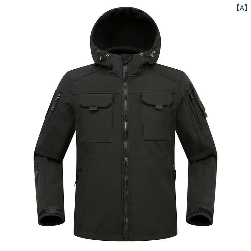 ジャケット 男性用 秋冬 厚手 フリース 登山服 アウトドア 防水 防寒 フード付き ...