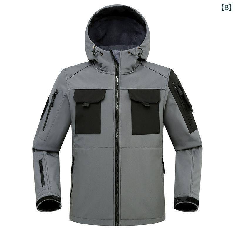 ジャケット 男性用 秋冬 厚手 フリース 登山服 アウトドア 防水 防寒 フード付き ...