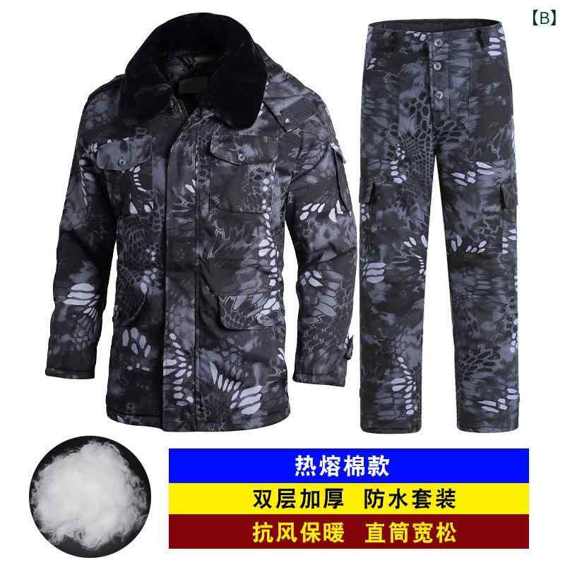 コート 男性用 迷彩柄 中綿入り ミリタリー 作業着 上下セットアップ 防寒着 防風 登山 釣り 緑 黒