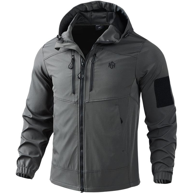 ・カテゴリ: セットアップ・機能: 通気、耐摩耗・素材: 化学繊維混紡、ポリエステル・対象: 男女兼用・スタイル: カーディガン・セット内容: 上着、パンツ・フード: あり（取り外し不可）・サイズ: 165、170、175、180、185、190、195・柄: 迷彩・色: グレー、ブラック、グリーン森林、CP