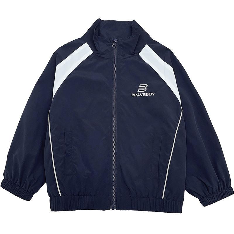 子供服 アウター ジャケット 男の子 刺繡 切り替え 防汚 撥水加工 春秋 高学年 ボーイズ 110cm 120cm 130cm 140cm 150cm 160cm 170cm 紺色