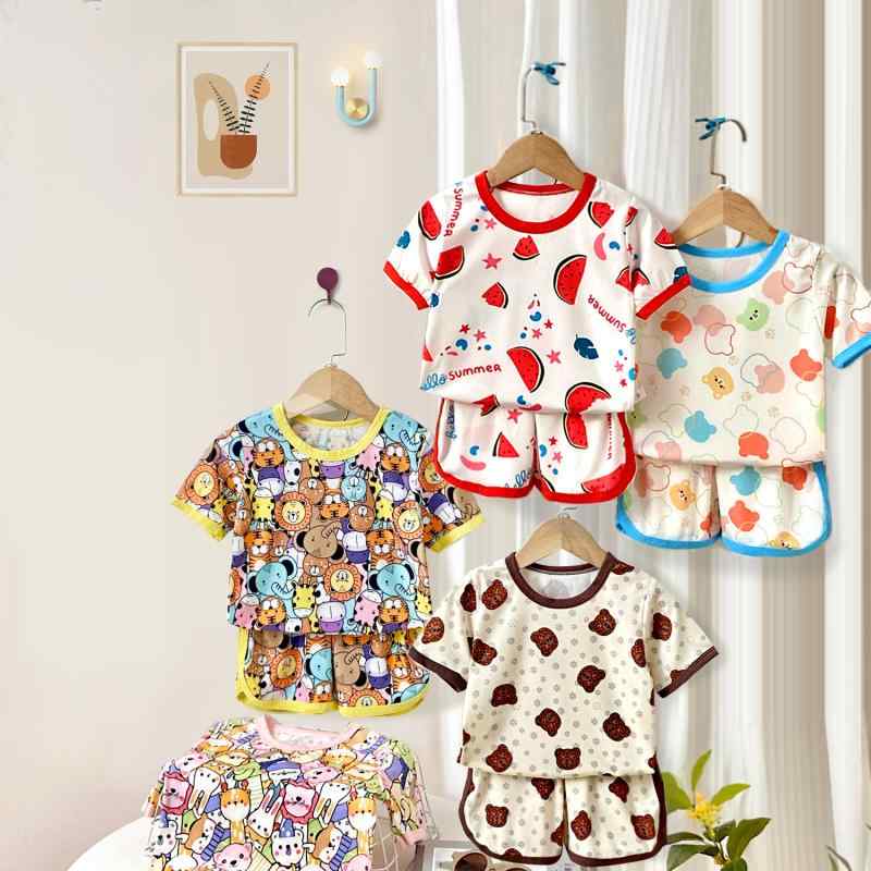 子供用セットアップ キッズ 半袖Tシャツ 短パン 上下2点セット 薄手 ポリエステル カトゥーン アニマル柄 吸湿速乾 普段着 部屋着 春夏