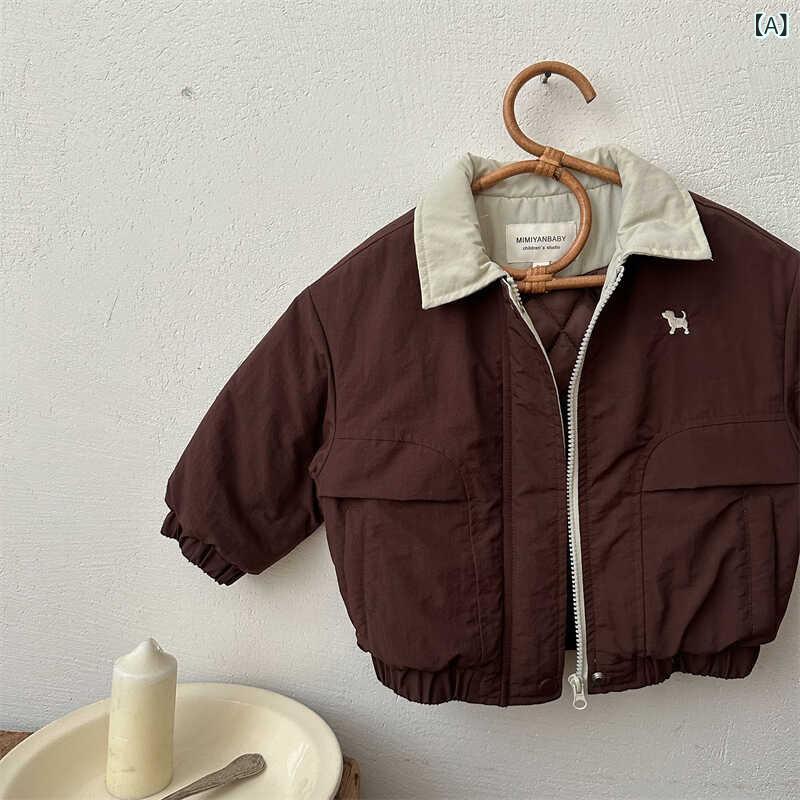 子供服 ジャケット 秋冬 男女兼用 トレンド アウター ベビー服 カートゥーン 犬柄 野球服風 襟付き 厚手 あったか 綿 長袖 90 100 110 120 130 140 センチ 黒 ブラック 紺 ネイビー ベージュ アイボリー ピンク系