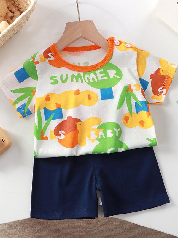 子供服 半袖Tシャツ 短パン 上下セット 女の子 ベビー服 男の子 Tシャツ 2点セット 綿100％ かわいい アニマルプリント 柔らかい カジュアル 普段着 部屋着 73CM 80cm 90cm 100cm 110cm 120cm 130cm