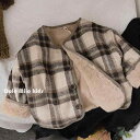 子供服 アウター 格子柄 ジャケット 男女兼用 裏起毛 秋冬 厚手 ショート丈 Vネック 綿 100 80 90 100 110 120 130 ブルーグリーン...