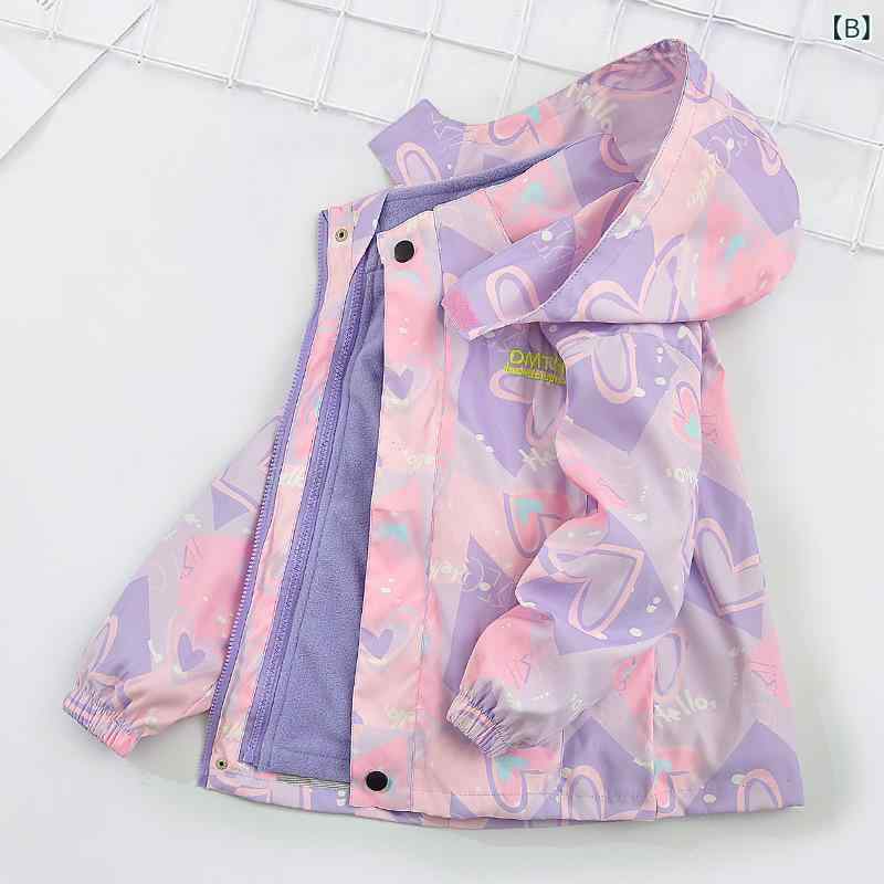 子供服 アウター ガールズ ジャケット 秋冬 防寒着 フリース裏地付き 取り外し可能 フード付き スポーツスタイル ナイロン ポリエステル ピンク パープル