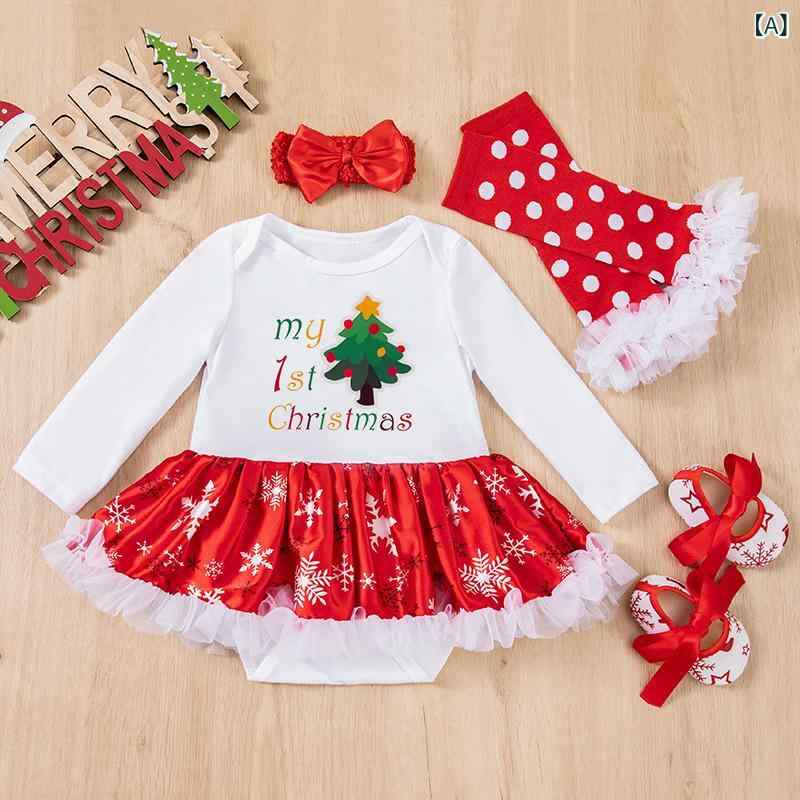 ベビー服 女の子 ワンピース セットアップ クリスマス 雪柄 長袖 ロンパース 4点セ...
