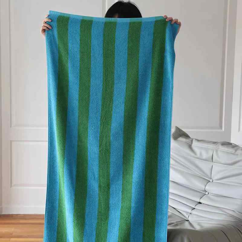 Face Towel - 毛巾 細ストライプ 復古風 全棉 精梳棉 吸水 浴巾 面巾 シンプル 浴室 綿100% 柔らか 日常使い ピンクカラー 黄白カラー 緑カラー
