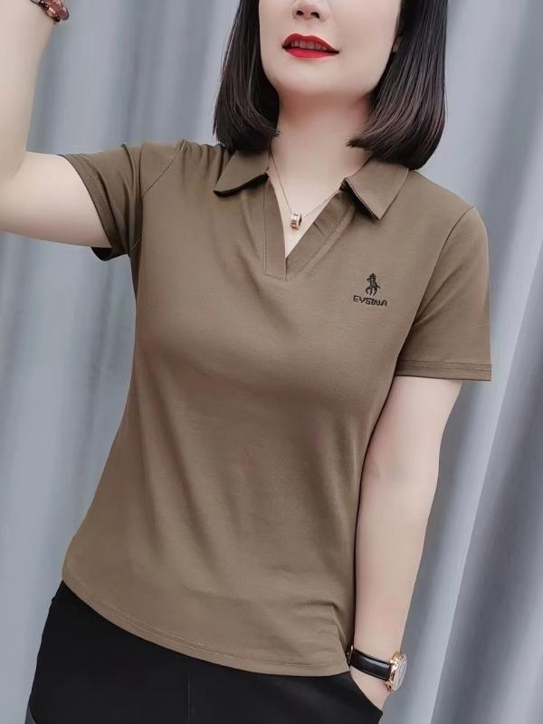 Tシャツ レディース 半袖 トップス カットソー 刺繍 プルオーバー クルーネック 丸首 母親 お母さん ママ 洋服 若見え 減齢 カジュアル 運動 スポーツ デイリー 普段使い 春夏 サマー コットン 綿 快適 通気性 伸縮性