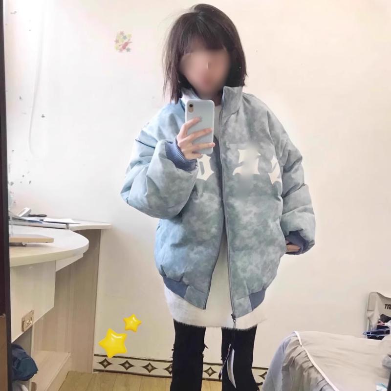 Rakuten - ジャケット レディース メンズ 秋冬 ストリート カジュアル ゆったりサイズ 防寒 中綿 ポリエステル ブルー