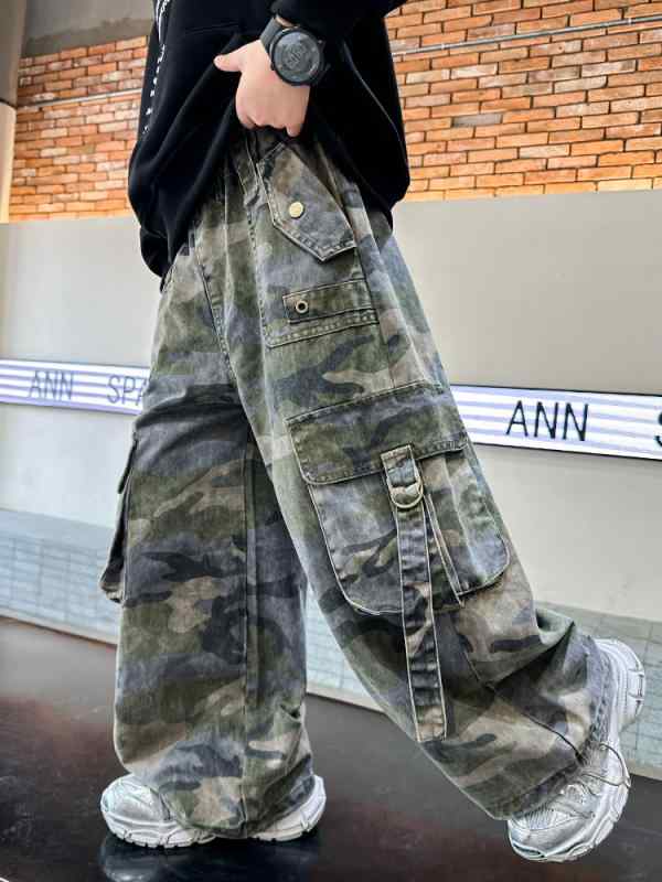 子供服 パンツ 男の子 カーゴパンツ 迷彩柄 中学生 高学年 秋物 コットン混紡 ウエストゴム ボーイズ 長ズボン 120cm 130cm 140cm 150cm 160cm 170cm