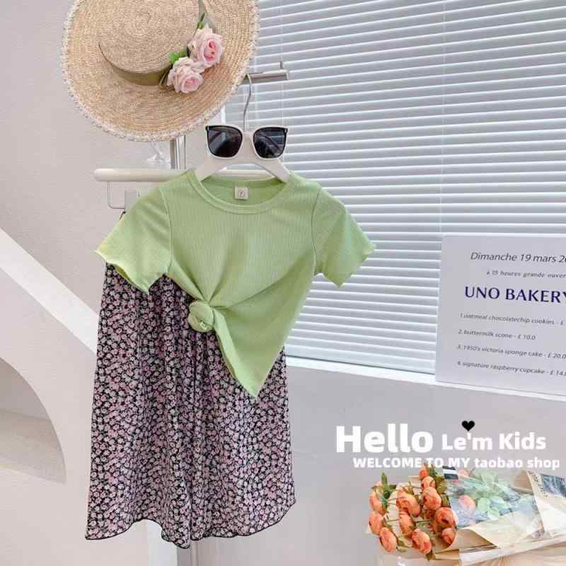 Occidental Goods - 子供服 パンツ 女の子 春夏 接触冷感 ゆったり 花柄 9分丈 薄手 ウエストゴム カジュアルパンツ