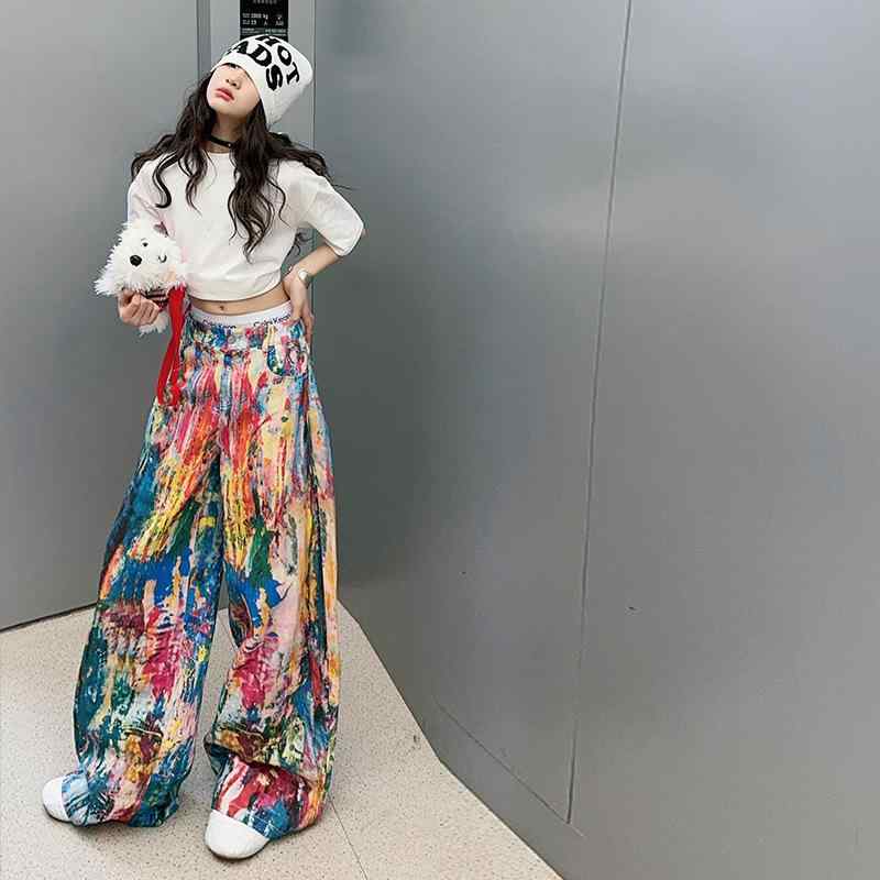 子供服 パンツ 女の子 カジュアルパンツ 春秋物 小学生 中学生 ワイドレッグパンツ デニムパンツ ロングパンツ 絞り染め 120cm 130cm 140cm 150cm 160cm 170cm